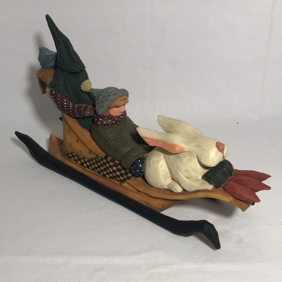 Williraye Studio Brand VTG 1996 SANTA PUSHING SLED Boy Rabbit 2 Locking Pieces - Picture 3 of 15